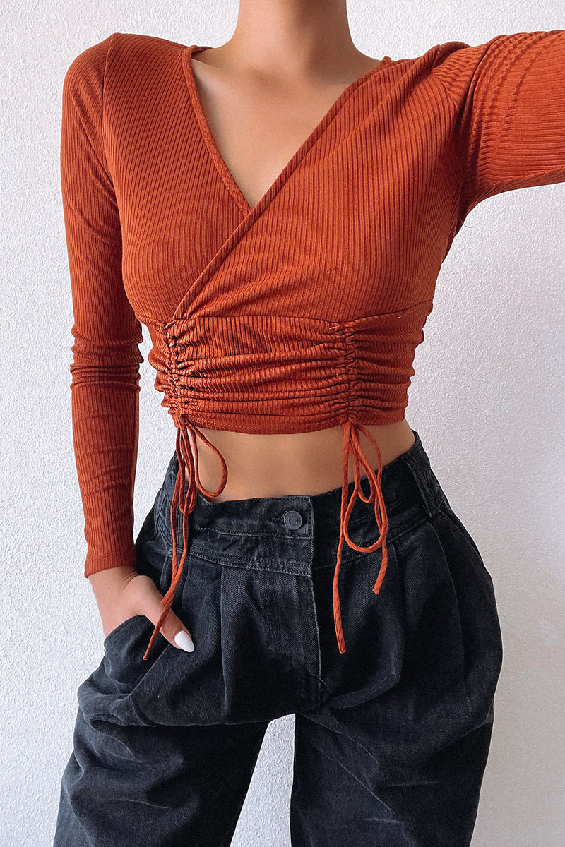 Ruched And Stunning Ribbed Top - Rust | Fashion Nova, Knit Tops ...