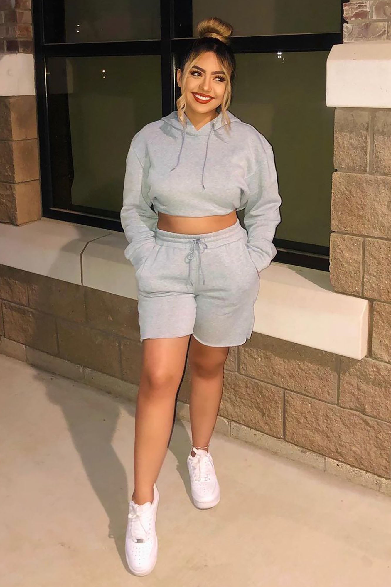 crop hoodie short set