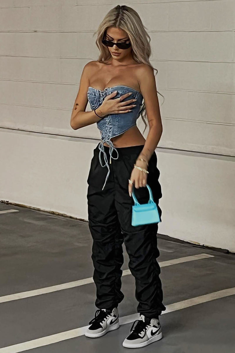 Sporty Girl Ruched Jogger Parachute Pant Black Fashion Nova, Pants