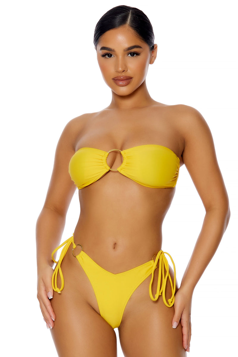 Solid Yellow Two Piece Classic Bikini Swimwear