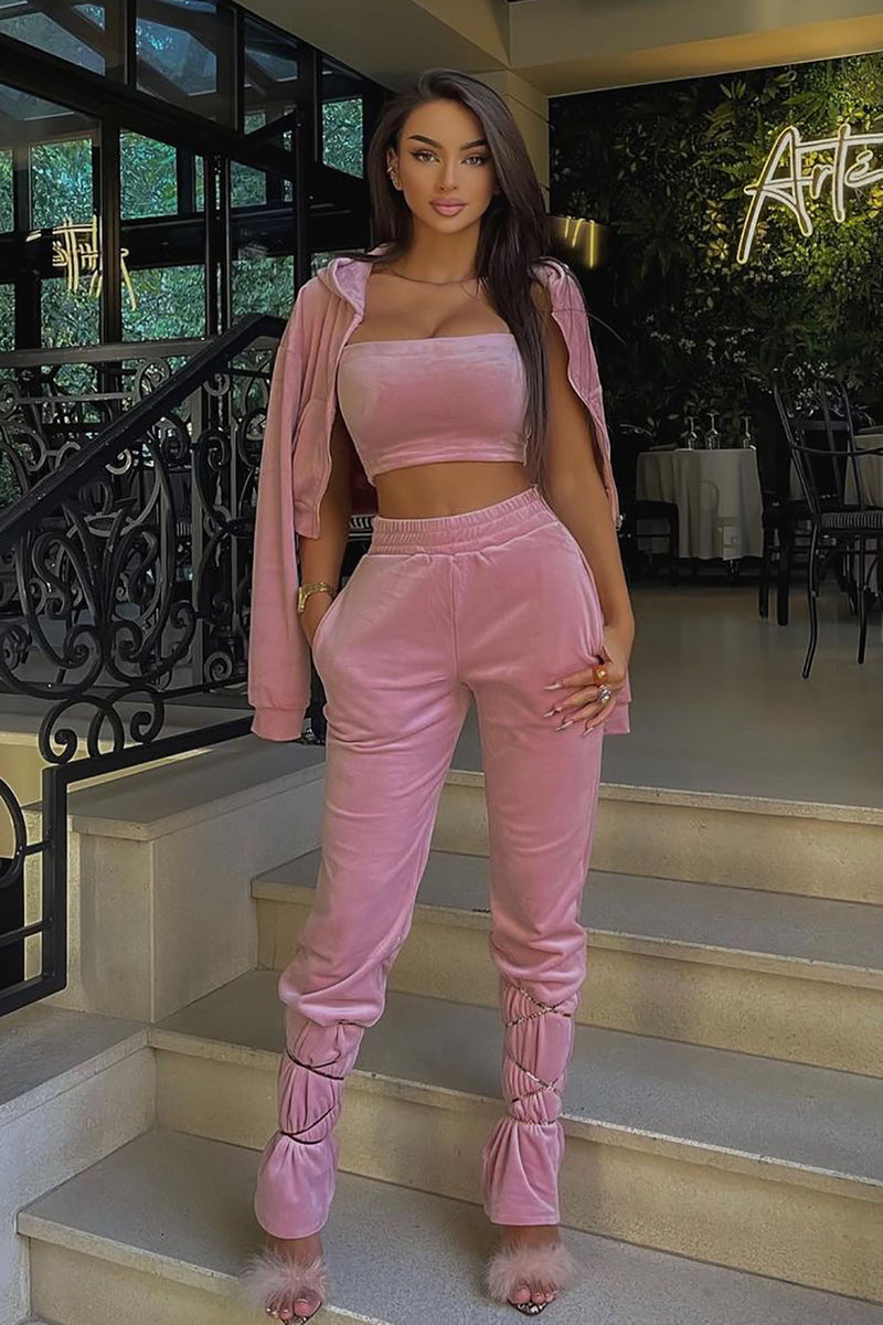 Valerie 3 Piece Velour Pant Set - Pink | Fashion Nova, Matching Sets ...