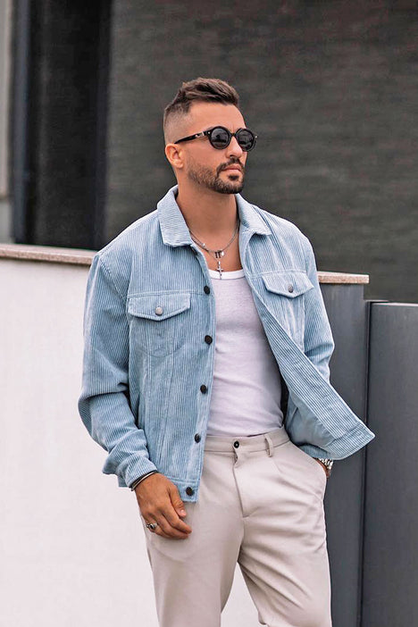 Wide Wale Corduroy Trucker Jacket Light Blue