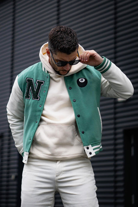 outfit louis vuitton varsity jacket green
